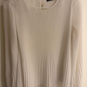 Zara Sheer Pleated Long Sleeve White Blouse